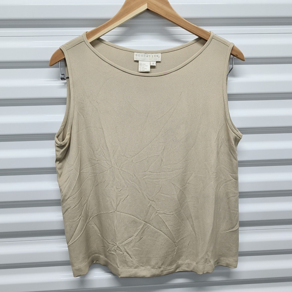 Doncaster Size 8 Women Beige 100% Silk Tank Top Sleeveless Scoop Neck‎ Blouse